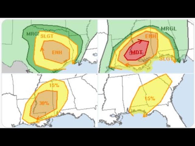 Super Red Alert! Texas & Louisiana & Mississippi & the South! 4 DAYS OF SEVERE STORMS POSSIBLE.