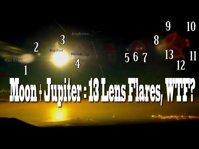Jupiter + the Moon = 13 Lens Flares. WTF? It looks like a planetary system.
