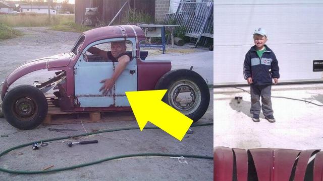 Dad Converts This Scrap Into A Fully-Functioning Mini Hot Rod For His Son