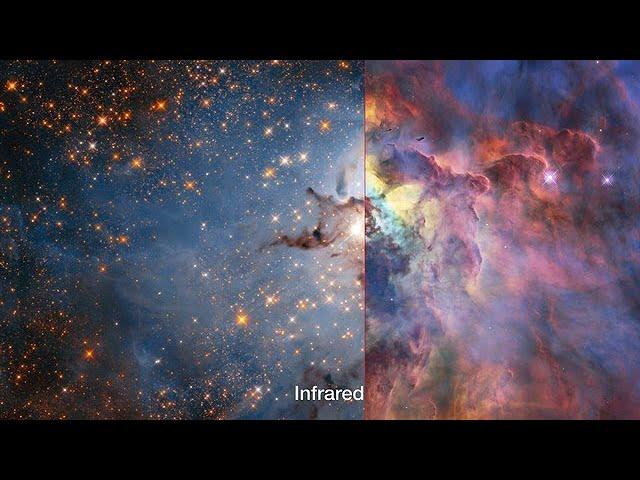 Lagoon Nebula in visible and infrared light