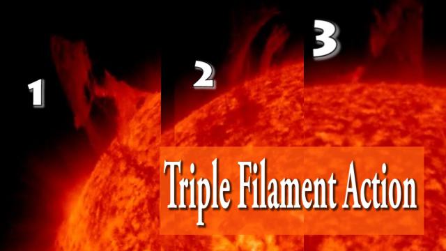 Triple Explosion on the Sun as 3 Giant Filaments blast off!