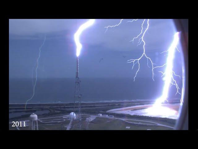 See lightning strikes at NASA launch complex 39B in amazing high speed camera footage