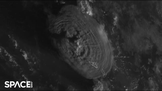 Volcano eruption seen from space by multiple satellites