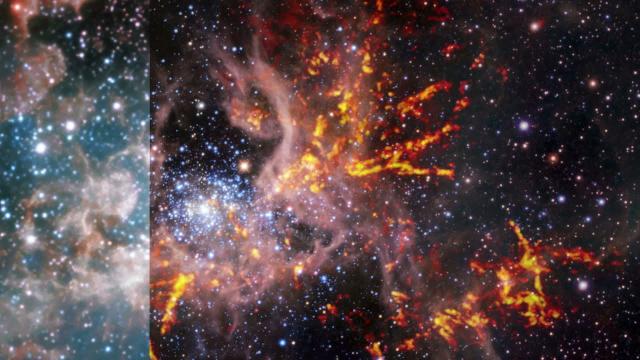 See the Tarantula Nebula in amazing visible, infrared & radio composite - Zoom-in!