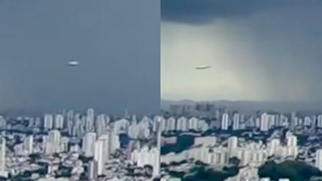 Incredible Fast Disc Shaped UFO Filmed During Urgent Storm News Broadcast over São Paulo (Brazil)