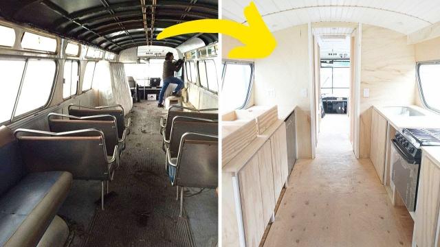 After 3 Years Of Work, This Woman Converted A Vintage Bus Into A Chic Tiny Home