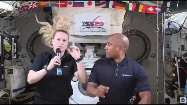 Space Station's 'power caution warning' alarm interrupts astronauts' interview