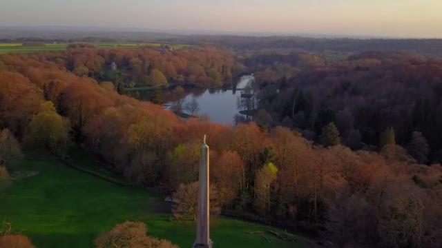 Stourhead Gardens and King Alfreds Tower by Drone 4K