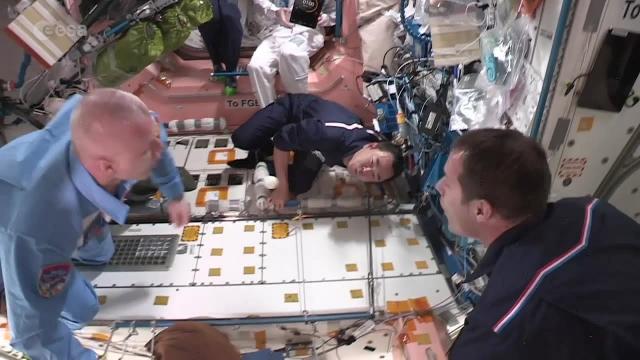 Astronauts play 'no-hand ball' for first-ever 'space olympics'