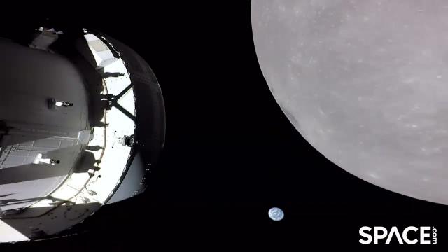 Artemis 1, moon and Earth in serene view from space - Go full screen & chill!