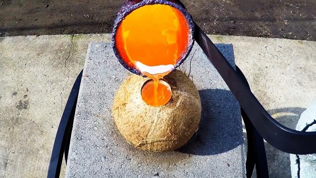 Guy's Experiment Filling A Coconut With Molten Copper Ends With The Coolest Result