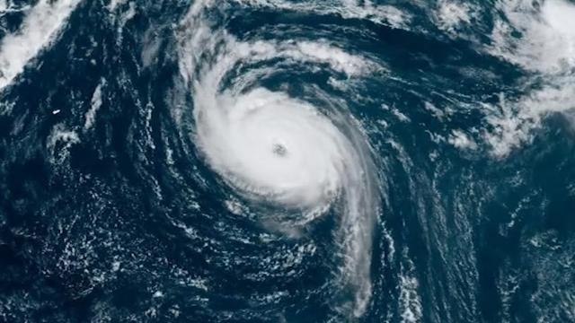 Hurricane Nigel's huge eye seen from space in NOAA satellite time-lapse