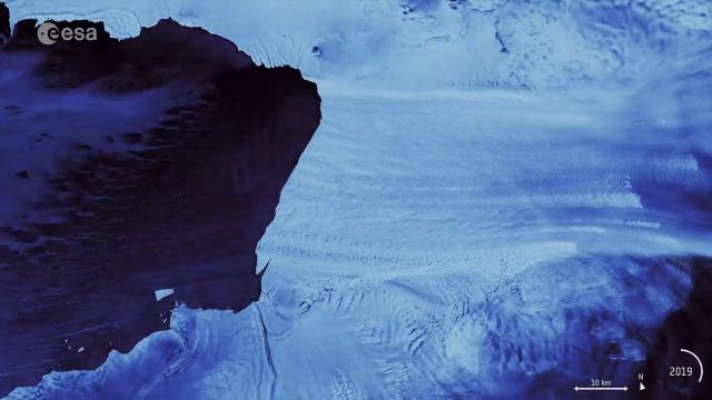 Watch the Pine Island Glacier give birth to a huge iceberg in satellite imagery