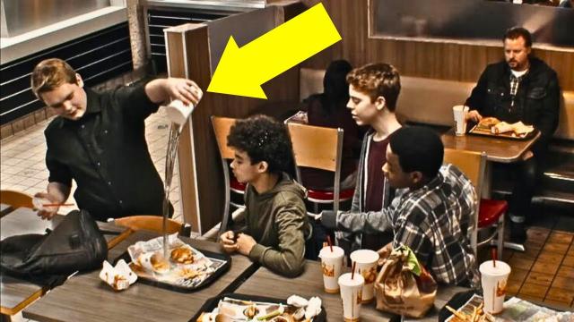 Teens Mock Poor Boy At Burger King, Don't Notice Man On Bench