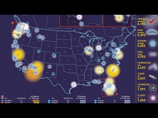 Where are you most likely to spot UFO's from 1910-to 2014?