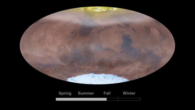 See the Martian Clouds, Dust And Ice Change With the Seasons in Simulation