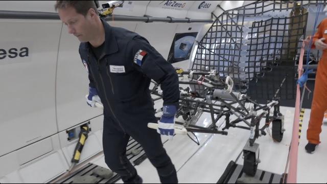 Astronaut tests lunar wheelbarrow in moon-like gravity on parabolic flight