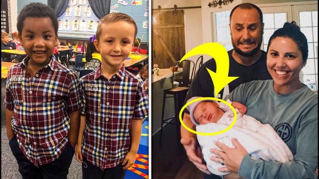 Preschooler tells mom he has a twin at school, she cries when she sees a photo of the two of them
