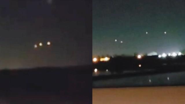 Four Bright UFO Lights Filmed By Driver From Highway Over Sacramento, California