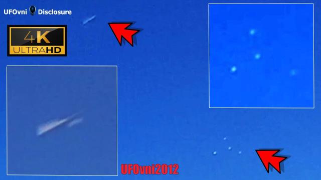 UFOs fastwalkers flying over rotating light formation captured by drone (Video 4K)