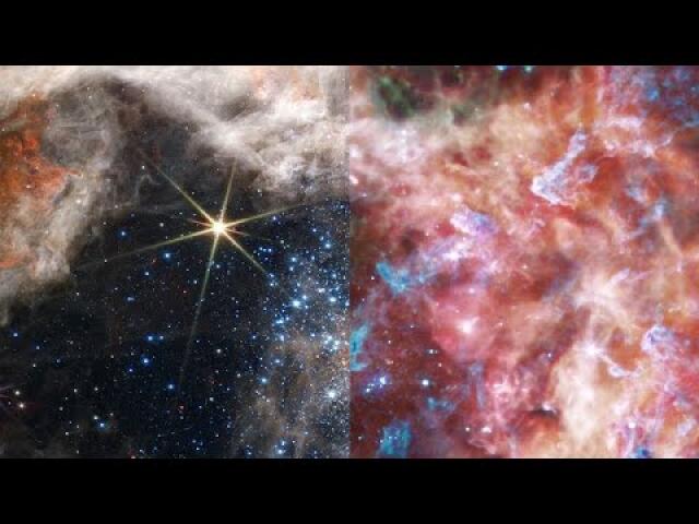 Two Views of the Tarantula Nebula (NIRCam and MIRI images)