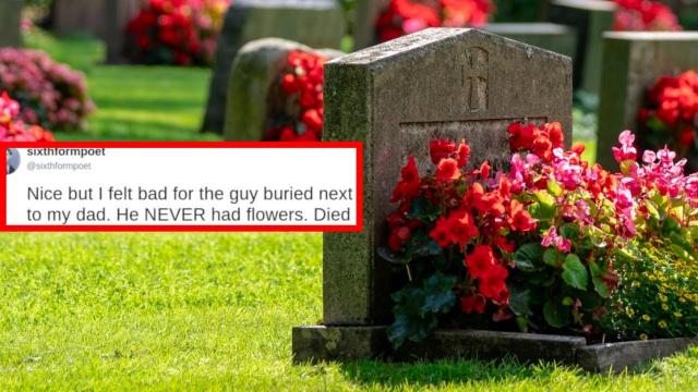 A woman found flowers at her husband’s grave with a note inside a bouquet shocked her