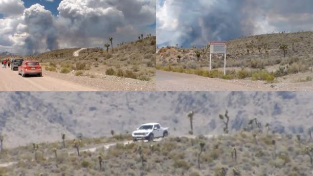 Area 51 Front (Line) Gate Visited and Filmed During Big Fire Smoke - FindingUFO