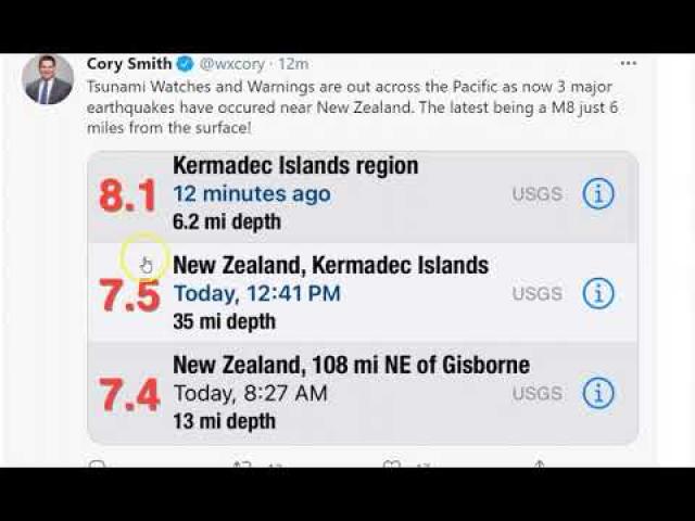 TSUNAMI WARNING for New Zealand! Strong Shallow Earthquake upgraded to 8.1 Magnitude.