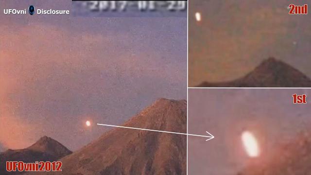 UFO Light Enters The Volcano Colima Mexico, 90 Degree Tower, Jan 29, 2017 - 07:31pm