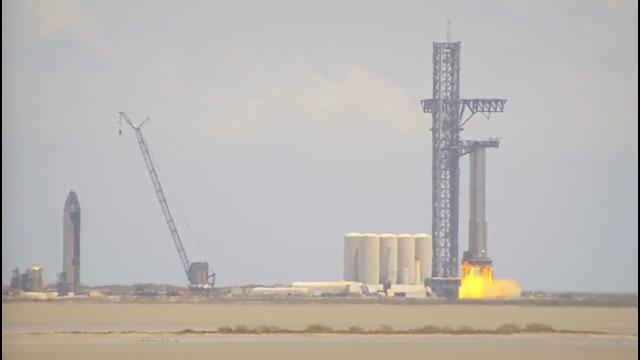 SpaceX Super Heavy Booster 7 static fire seen from Rocket Ranch