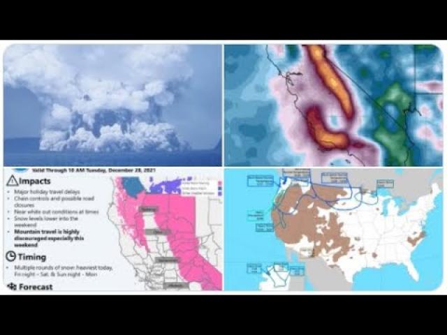 Major Underwater Volcano Eruption! 12 Feet of Snow for Sierras? Heavy Rain for California! 90 Deg TX