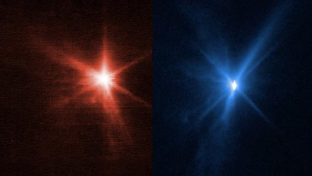 DART asteroid impact aftermath seen by Webb and Hubble Space Telescopes