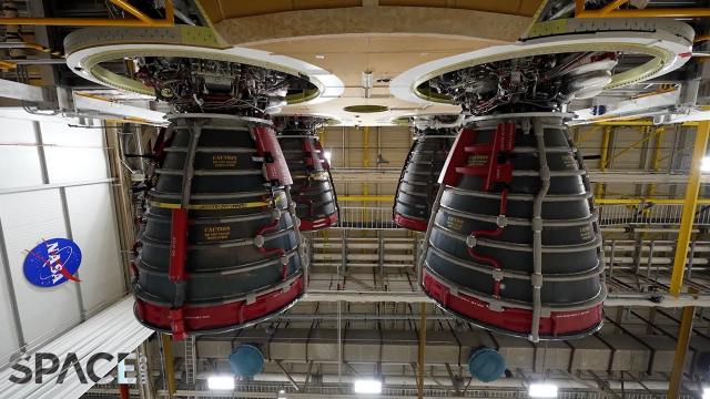 NASA Artemis 2 moon rocket's core stage engines installed in 4K time-lapse