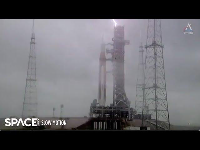Artemis moon rocket launch pad struck by lightning - See it in slo-mo