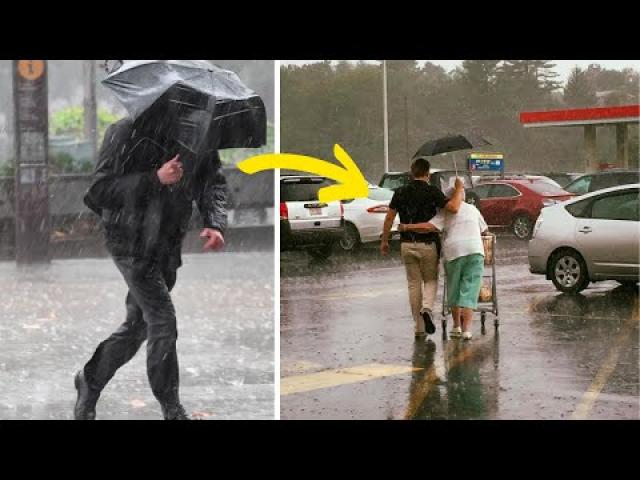 Bagger Looks Outside And Runs To Rescue Older Woman