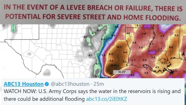 'Reservoirs Rising & In Case of Levee Failures' warns US Army Corps - Houston Texas