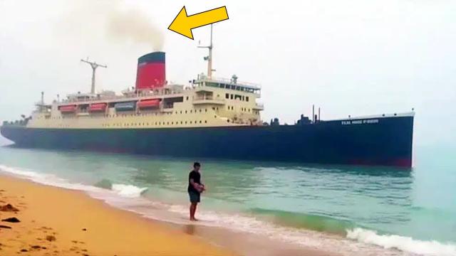 Surfers Film Abandoned Cruise Ship, Then See Smoke Rising From Its Chimney