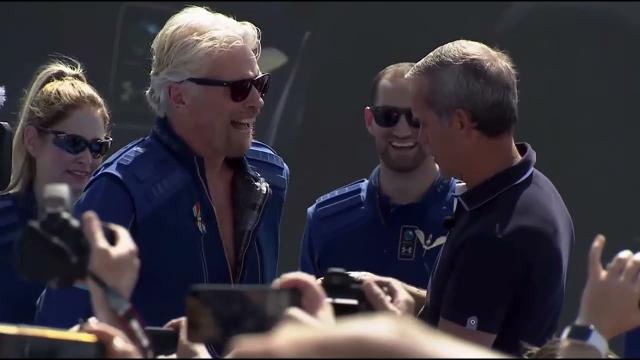 Richard Branson and crewmates get Virgin Galactic astronaut wings from Chris Hadfield