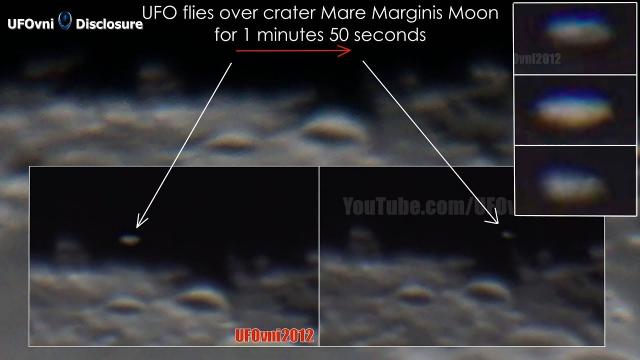 Telescope Moon Observation: Giant UFO Flies Over Crater Mare Marginis, About 12,600 km/h