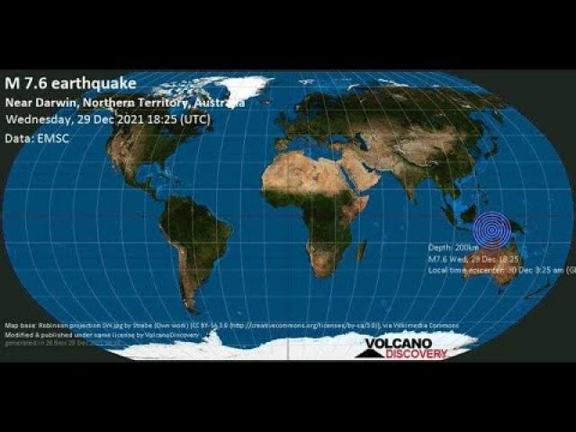 7.6 magnitude Earthquake near Darwin Australia.