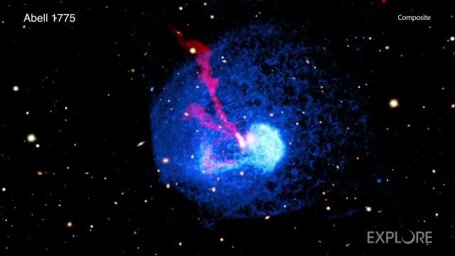 Possible 'slingshot' tail from galaxy cluster mash up seen by Chandra X-ray observatory