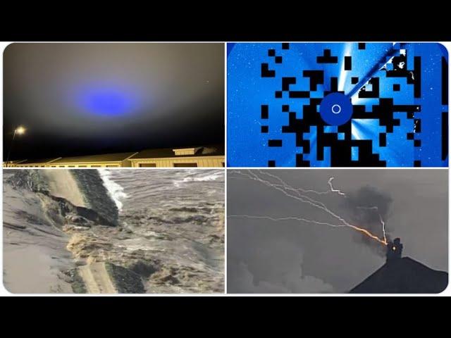 Purple Light Mystery over USA! Broken Levee in California! Americas Volcano Lightning! 10 sunspots!