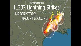 11337 Lightning Strikes in 2 Hours! Major Storm & Flood Hammering TX & Central USA