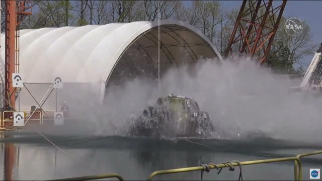 Orion capsule dropped into a hydro impact basin by NASA