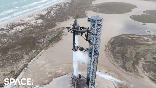 See SpaceX's massive Starship rocket during wet dress rehearsal in aerial view
