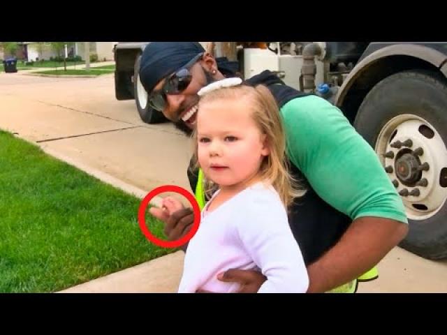 Neighbors Are In Awe As They Watch A Little Girl Approach Her Favorite Garbage Man