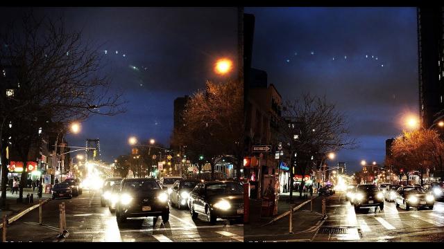 Cluster of UFOs photographed in Manhattan