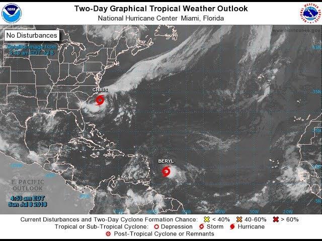 Tropical Storm Beryl & Chris are still Dangerous systems with Hurricane potential.