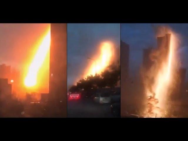 This bizarre event filmed in China in an undisclosed city shows a UAP and huge explosions