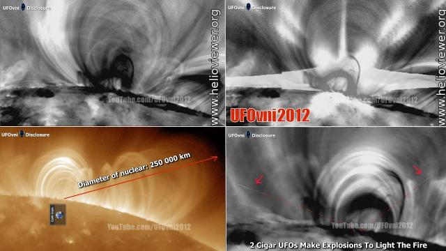 2 Cigar UFOs Make Explosions, Diameter of Nuclear Sun 500,000km (Explanation)